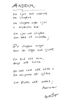 Britt-Ingers handskrivna dikt Andrum
